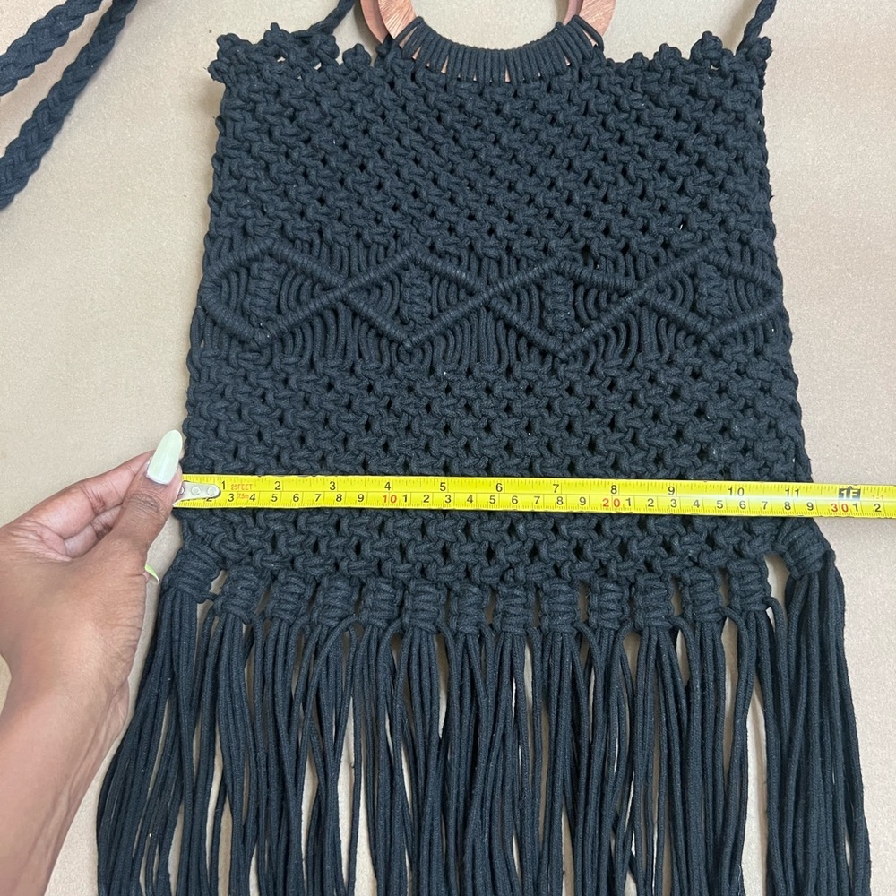 Danielle Nicole Black Macrame Fringe Crossbody Ba… - image 4